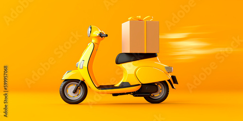 Trendy minimalistic food delivery service or online Food order application banner design template and delivery scooter	

