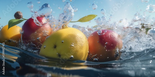 fruit strawberry healthy fresh vitamin drop grape water background green food. Generative AI.