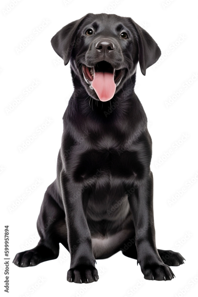 Sitting happy english black labrador puppy on a transparent background. Generative AI Sitting happy english black labrador puppy on a transparent background. Generative AI
