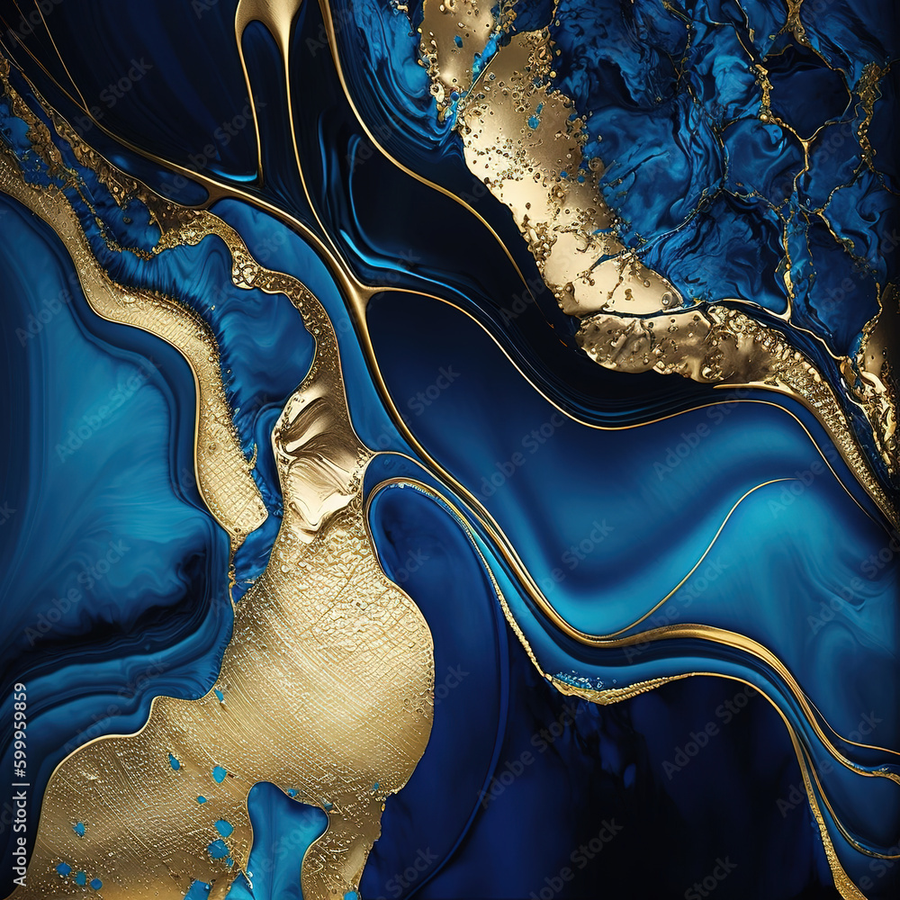 Abstract blue marble background with golden veins pain. Generative AI ...