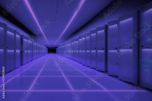 Server racks in computer network security server room data center., generative ai