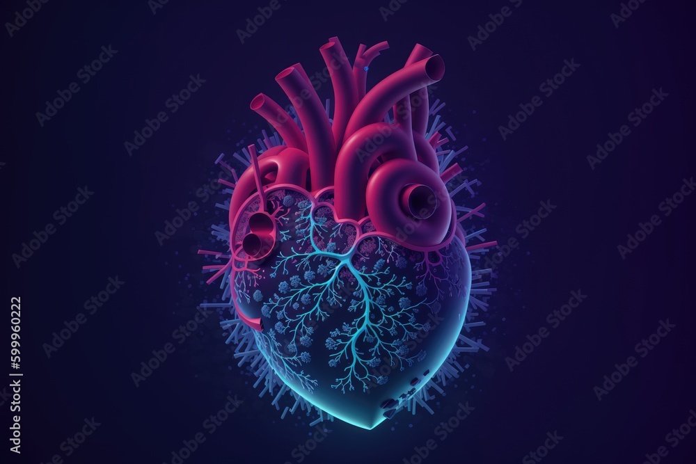 an illustration of a neon heart on a black background, generative ai an illustration of a neon heart on a black background, generative ai