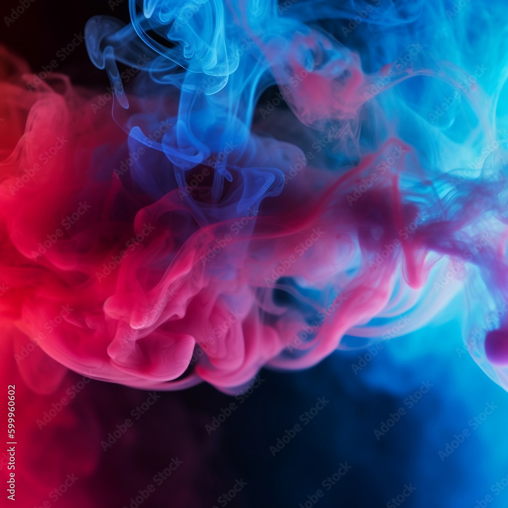 Color smoke abstract background. Cold and hot contrast. Defocused blue red contrast light glowing vapor floating cloud texture. Generative AI Color smoke abstract background. Cold and hot contrast. Defocused blue red contrast light glowing vapor floating cloud texture. Generative AI