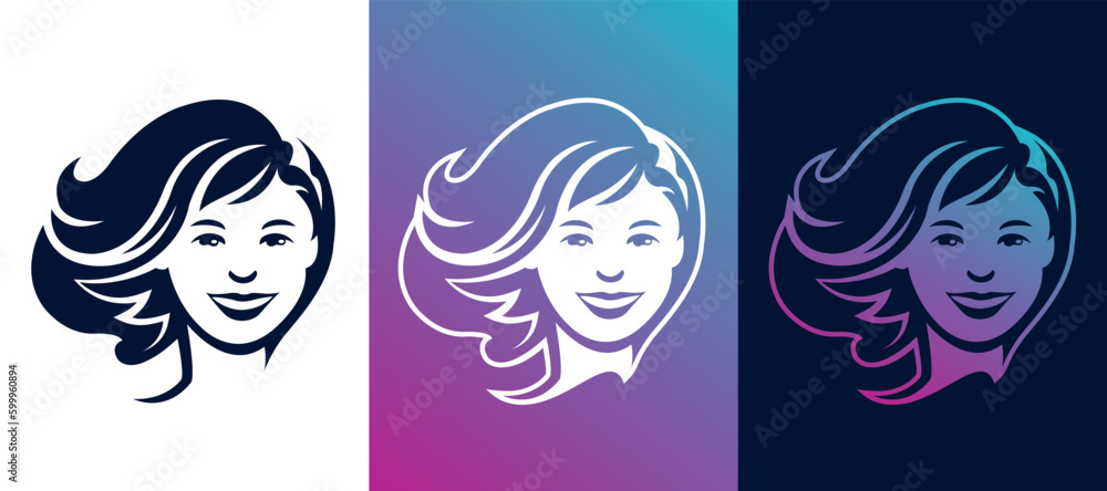 Set of vector business logo template of a beautiful woman face for hairdresser beauty salon or cosmetic brand. Set of vector business logo template of a beautiful woman face for hairdresser beauty salon or cosmetic brand.