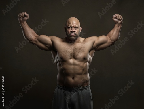 a heavy weight bodybuilder in dark background. Generative AI © Suplim