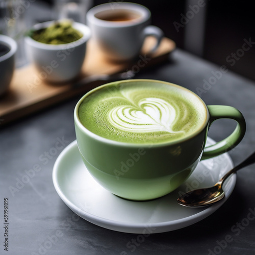 Cup of matcha tea, matcha latte, generative ai