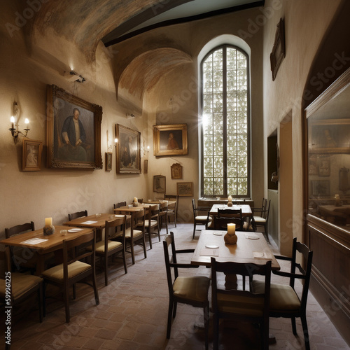 Interior of a restaurant, Generative AI © Julia