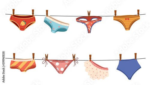 Underwear apparel clothesline accessory bikini concept. Vector graphic design illustration
