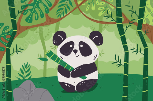 Bamboo panda bamboo forest jungle background concept. Vector graphic design illustration