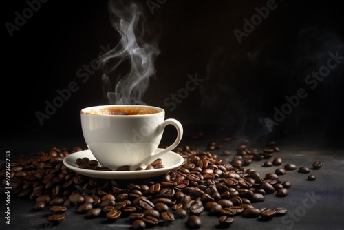 bean aroma breakfast brown cup drink cafe morning mug espresso. Generative AI.