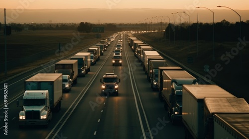 A convoy of cargo trucks on a highway. AI generated © ArtStage