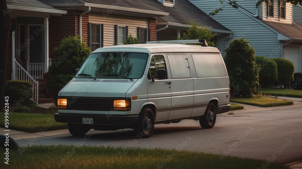 A courier van making a delivery in a suburban. AI generated