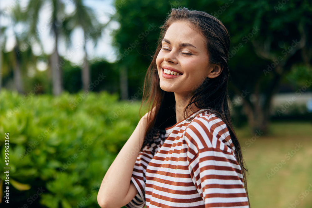 t-shirt woman walk freedom park beautiful lifestyle smiling nature summer hat t-shirt woman walk freedom park beautiful lifestyle smiling nature summer hat
