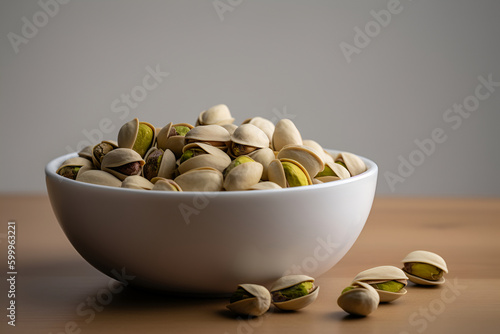 Pistachio nuts in a bowl, Generative AI