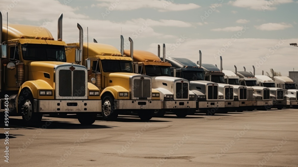 A fleet of trucks waiting to be loaded with cargo. AI generated