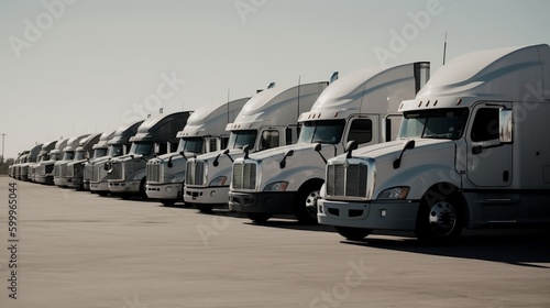 A line of semi trucks waiting to be inspected. AI generated © ArtStage