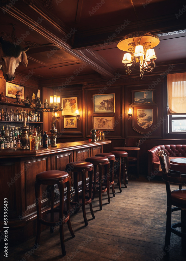 Vintage traditional cowboy pub interior for design. Generative AI