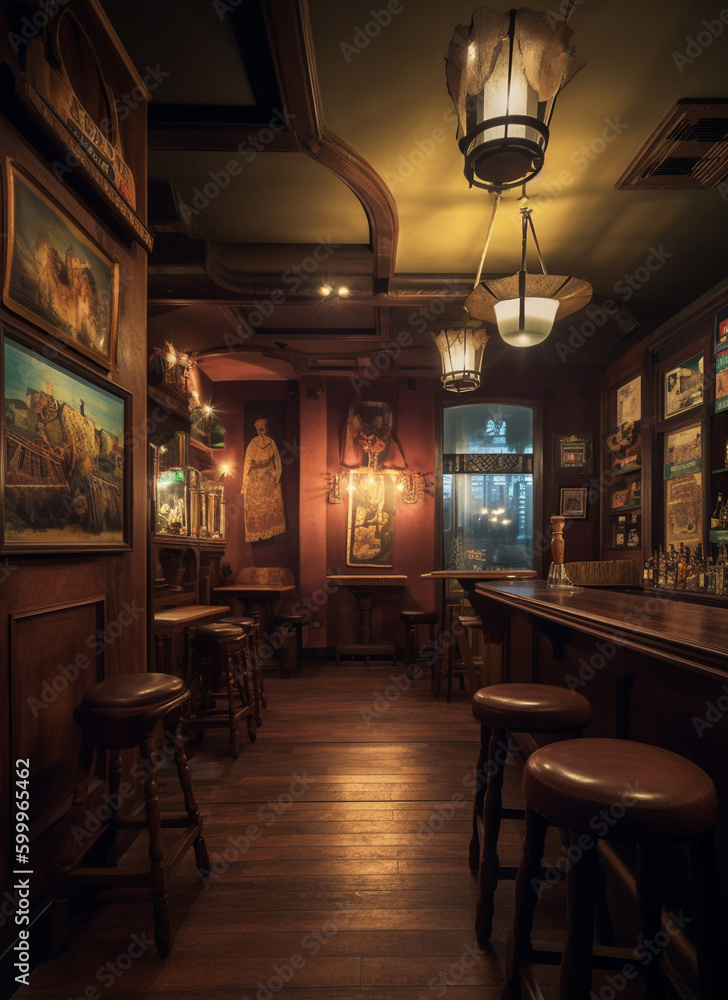Vintage traditional cowboy pub interior for design. Generative AI