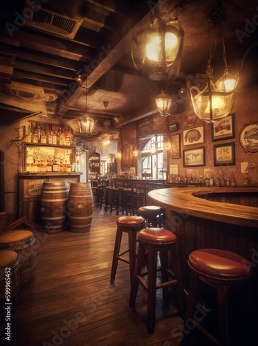 Vintage traditional cowboy pub interior for design. Generative AI