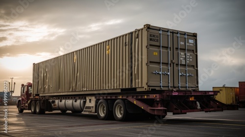 A sea freight container being loaded onto a truck. AI generated
