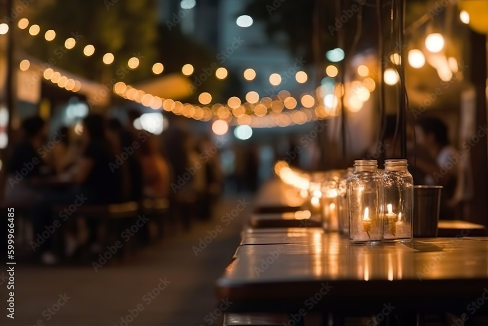 Blur and bokeh of beach bar restaurant for background. Generative Ai. Blur and bokeh of beach bar restaurant for background. Generative Ai.