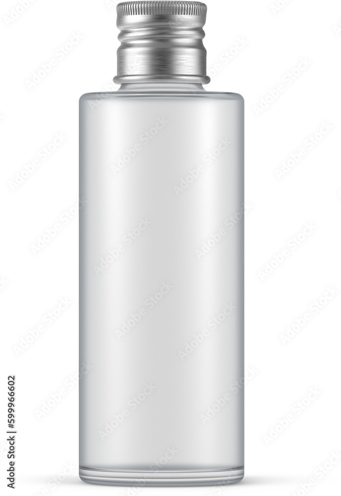 Screw Metal Cap Cosmetic Frosted Glass Bottle 3D Rendering Screw Metal Cap Cosmetic Frosted Glass Bottle 3D Rendering
