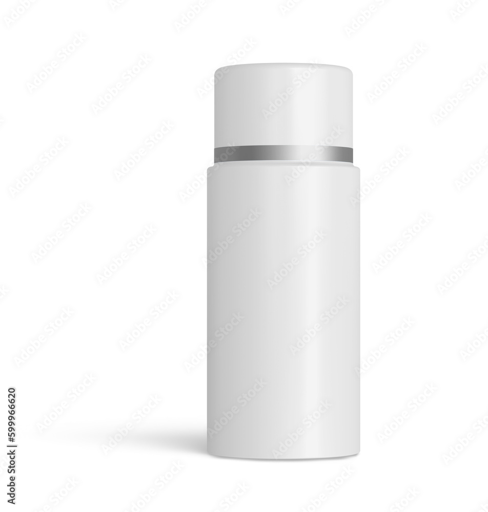 White Plastic Cosmetic Bottle with Silver Ring 3D-Illustration