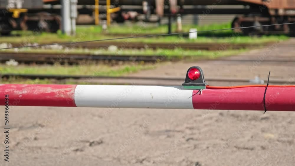 Level Crossing Intersection of Railway Line and Road with Lowered Safety Barrier Gate Level Crossing Intersection of Railway Line and Road with Lowered Safety Barrier Gate