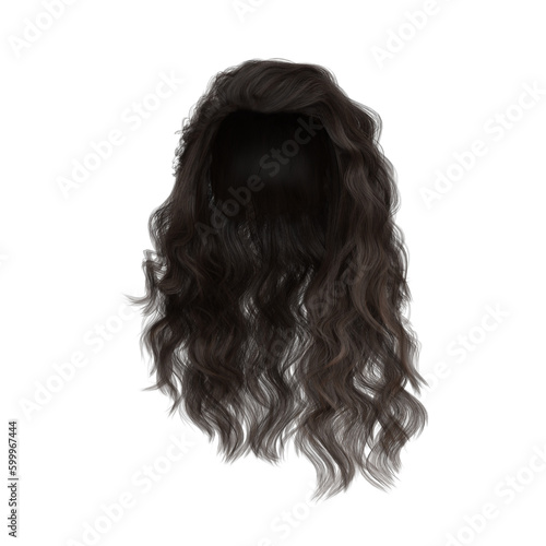 3d rendering wavy brown hair isolated 