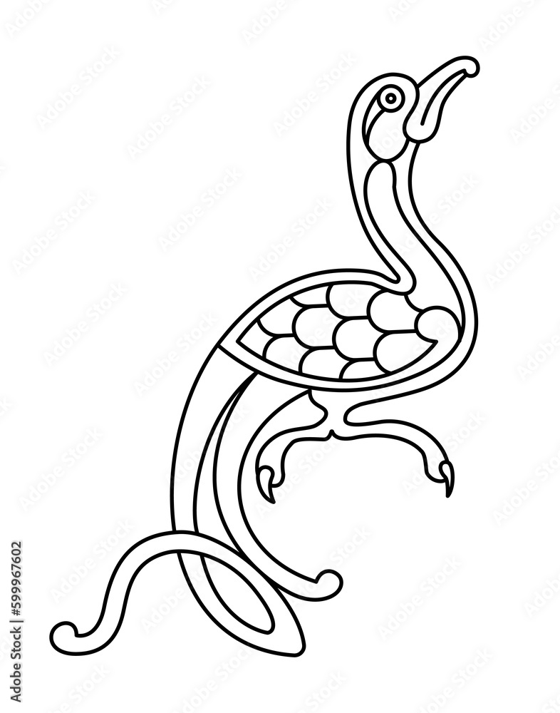 Mystical Medieval Bird Vector Line Art. Decorative Element Illustration. Mystical Medieval Bird Vector Line Art. Decorative Element Illustration.