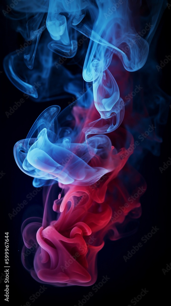 Color smoke abstract background. Cold and hot contrast. Defocused blue red contrast. Vapor floating cloud texture. Generative AI Color smoke abstract background. Cold and hot contrast. Defocused blue red contrast. Vapor floating cloud texture. Generative AI