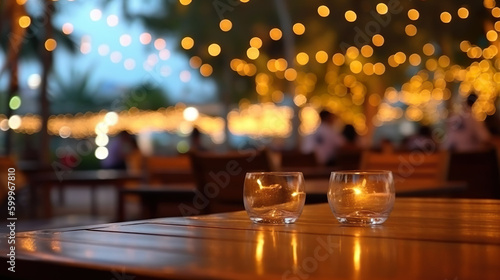 Blur and bokeh of beach bar restaurant for background. Generative Ai.