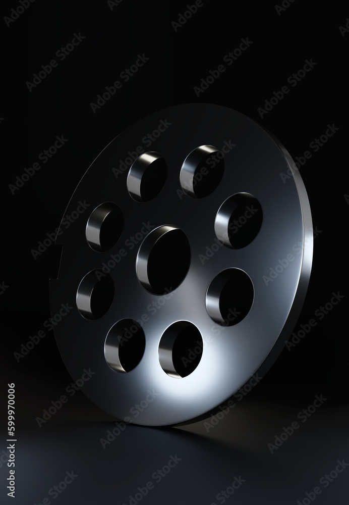 Meat grinder metal parts, 3D rendering, black and white