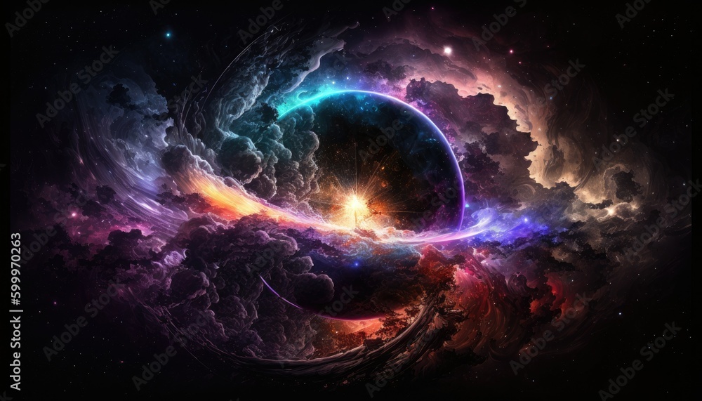Fototapeta premium Planets expanding in the galaxy with colorful lights everywhere Generative AI