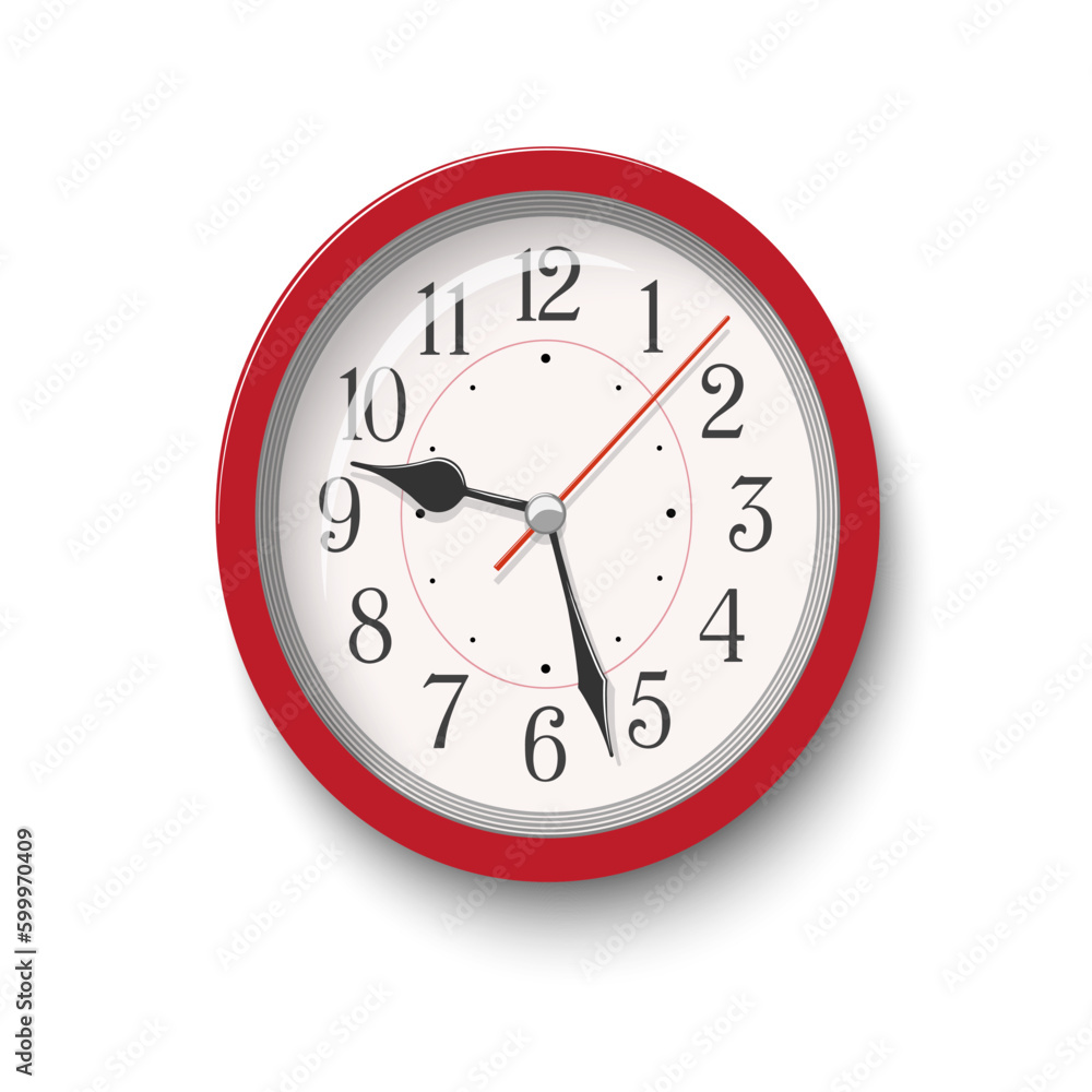 Vector elegant red oval wall clock isolated on white background Vector elegant red oval wall clock isolated on white background