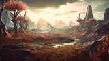 An otherworldly landscape with strange flora. AI generated