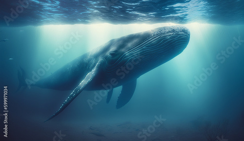AI Generated illustration of A whale under the blue water in the sea