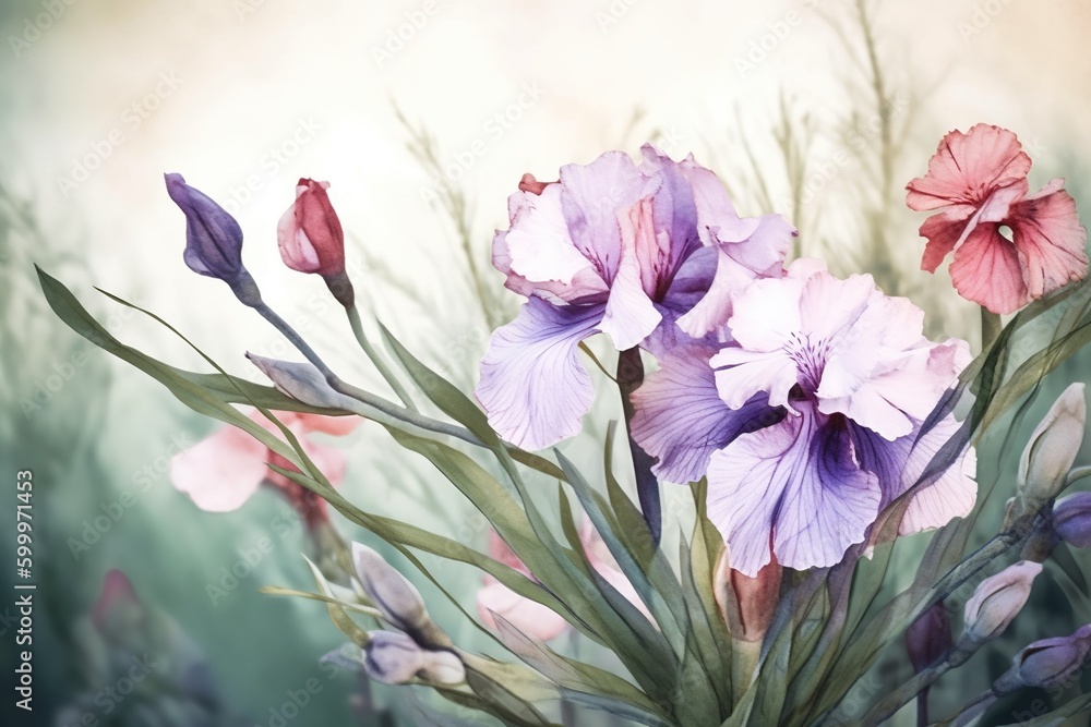  flower background, irises, watercolor - Ai
