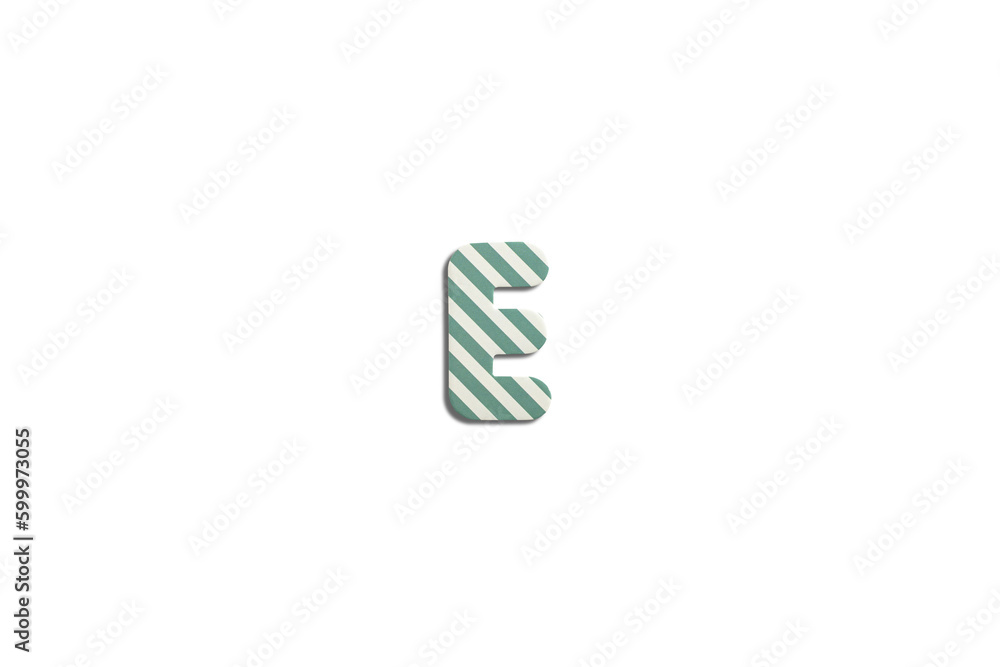 Alphabet letter E on a white isolated background. Top view, flat lay Alphabet letter E on a white isolated background. Top view, flat lay