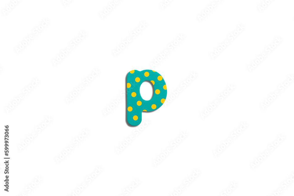 Alphabet letter P on a white isolated background. Top view, flat lay Alphabet letter P on a white isolated background. Top view, flat lay