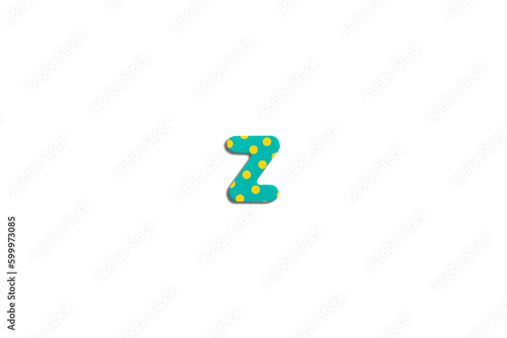 Alphabet letter Z on a white isolated background. Top view, flat lay Alphabet letter Z on a white isolated background. Top view, flat lay