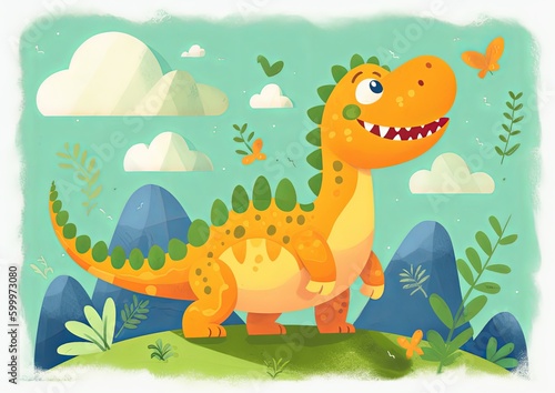 A Playful and Vibrant Dinosaur Drawing for Kids at children s book. Generative AI.