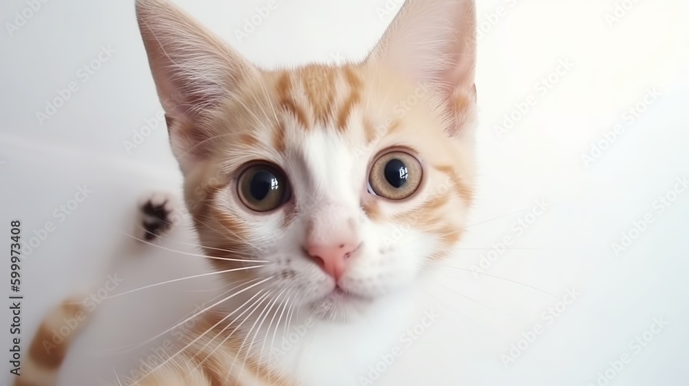 playful kitten makes selfie on a white background Generative AI playful kitten makes selfie on a white background Generative AI