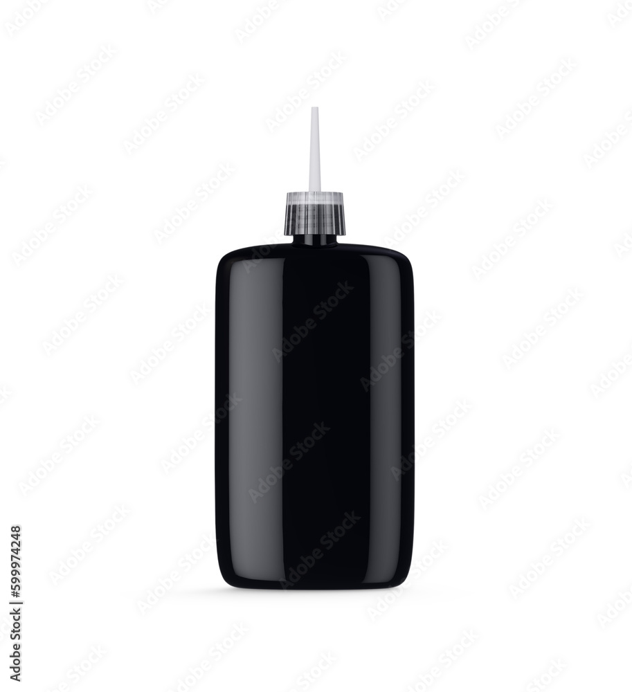 Obraz premium Clear Solid Black Plastic Rectangular Cosmetic Bottle With Lond Dropper 3D Rendering