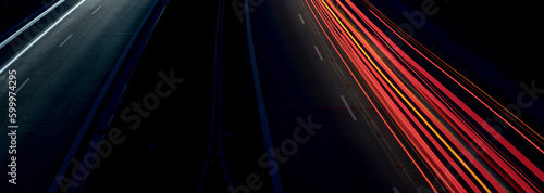 lights of cars with night. black and white. long exposure