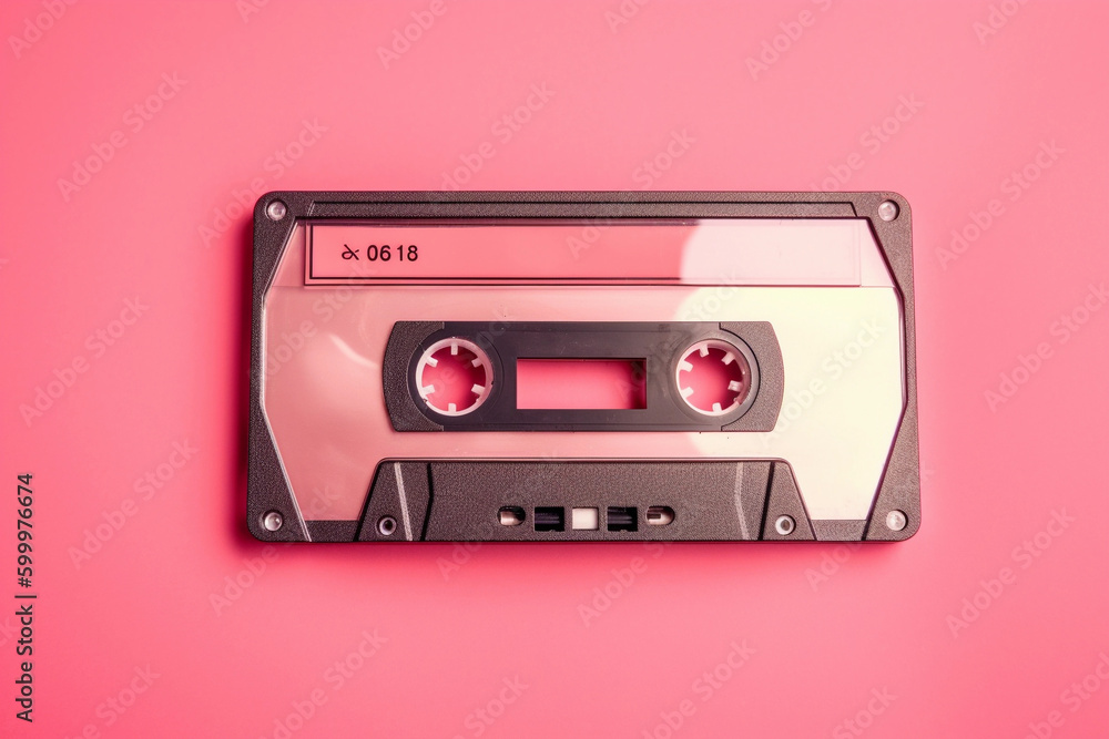 Fototapeta premium Retro cassette tape on pink background