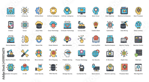 Machine Learning Color Line Iconset Artificial Intelligence Filled Outline Icon Bundle