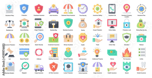 Insurance Flat Iconset Financial Protection Color Icon Bundle
