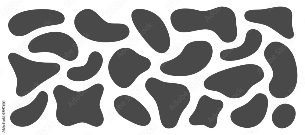 Abstract blotch shape. Set of modern graphic elements. Liquid shape elements. Black and white collection