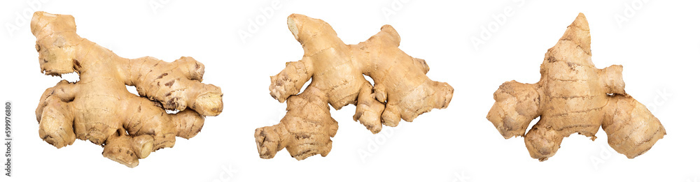 fresh Ginger root isolated on white background. Top view. Flat lay fresh Ginger root isolated on white background. Top view. Flat lay
